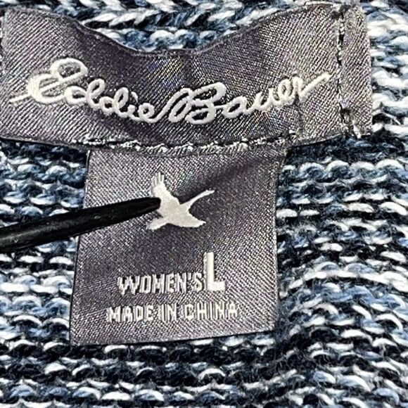 Eddie Bauer Knit Cardigan Wmns Large Blue Cotton Sweater Open Drape Knit Striped - Picture 9 of 13